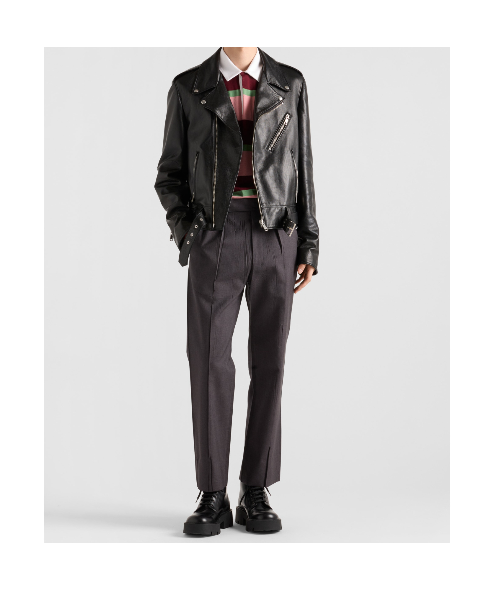 Prada Striped Silk And Cotton Polo Shirt In Wine Red
