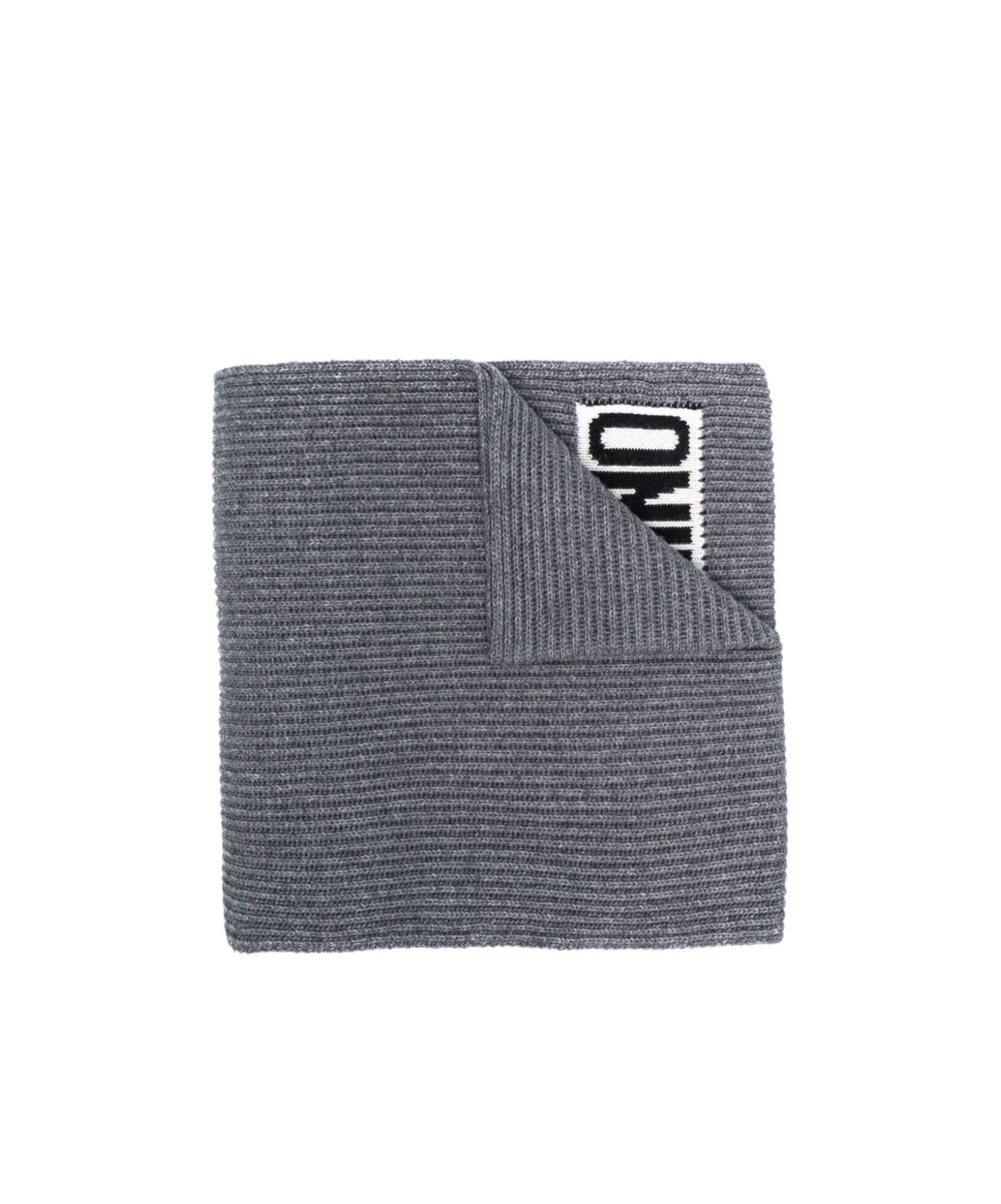 Moschino Logo Intarsia-knit Scarf In Gray