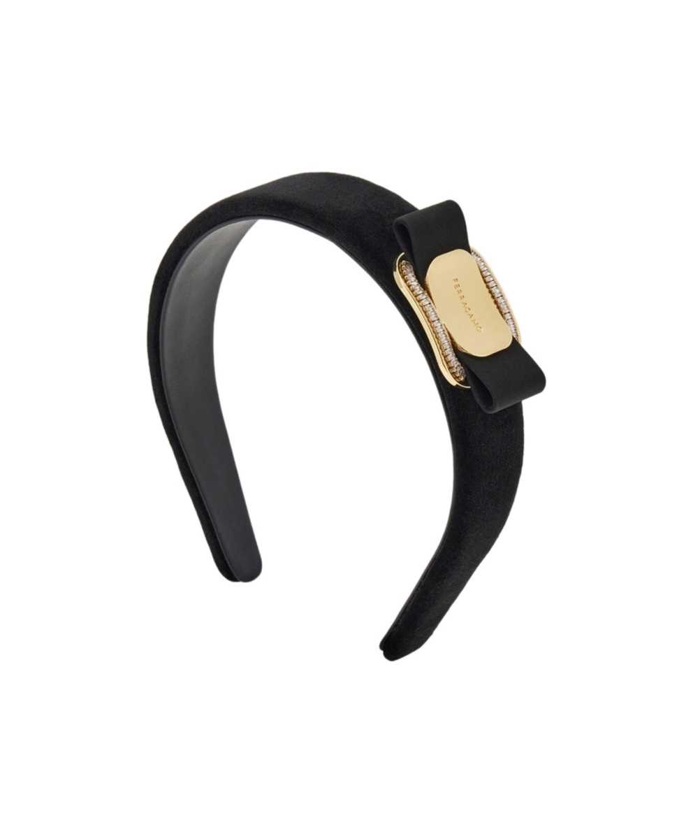 Ferragamo Black Headband With Bow And Logo Plaque In Black