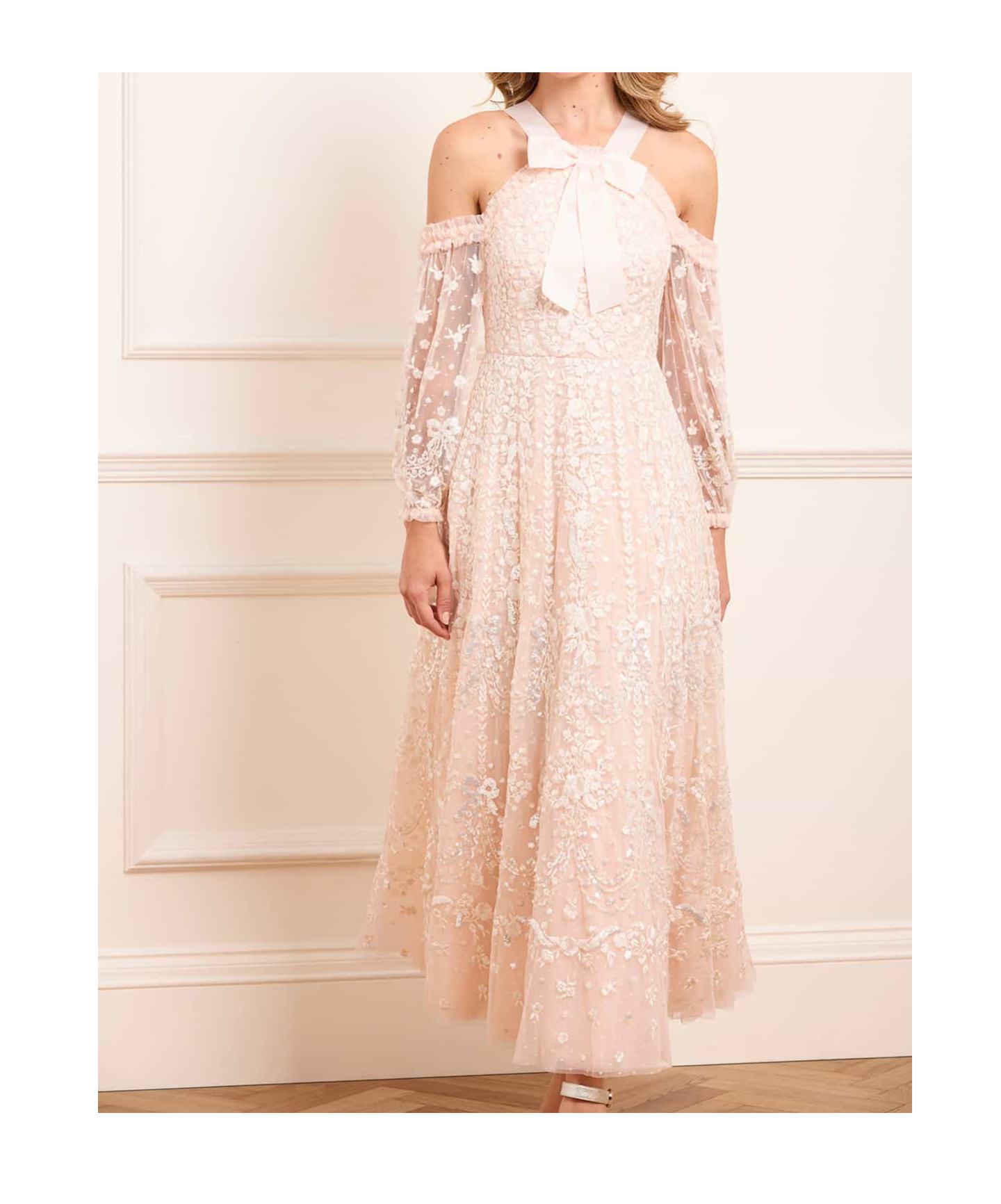 Needle & Thread Adeline Off-shoulder Ankle Gown In Neutral