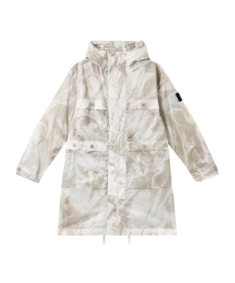 Stone Island Parka With Camouflage Motif And Anti-drop In Desert