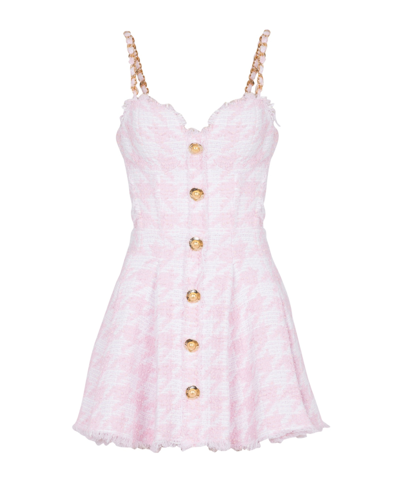 Balmain Strappy Houndstooth Tweed A-line Dress
