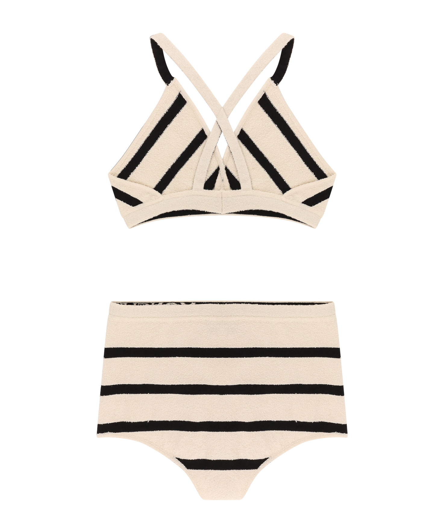 Shop Moncler Striped Bouclé Bikini In Nude