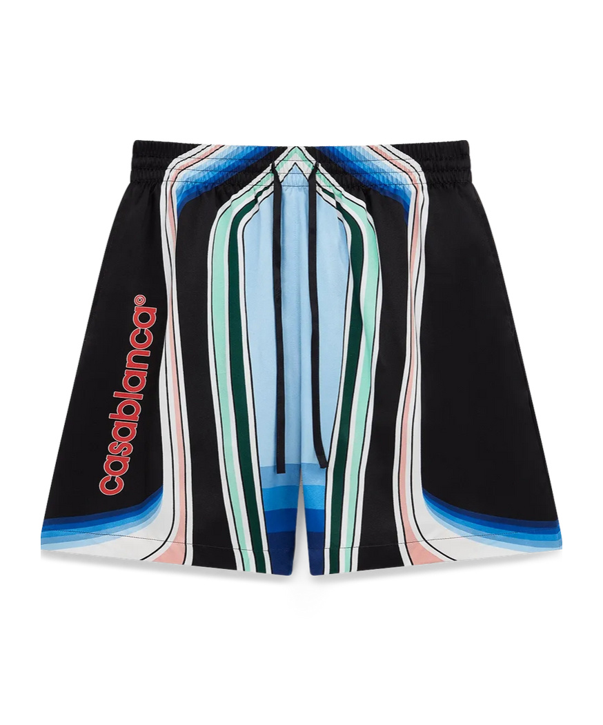 Casablanca Graphic Mountain Straight-leg Logo-print Silk-twill Drawstring Shorts In Multi