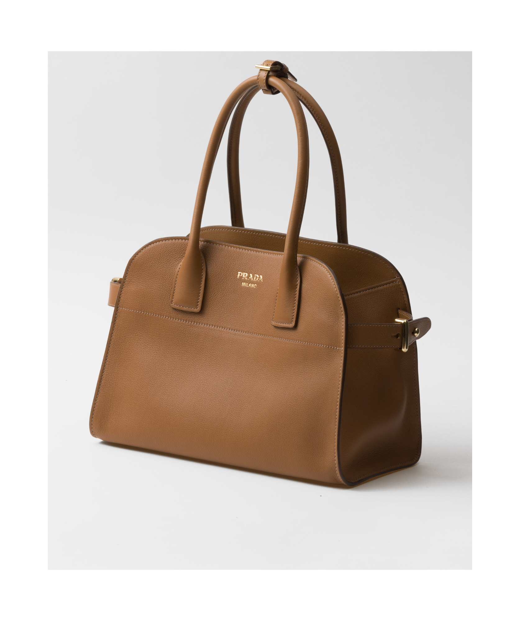 Prada Medium Leather Tote Bag In Brown