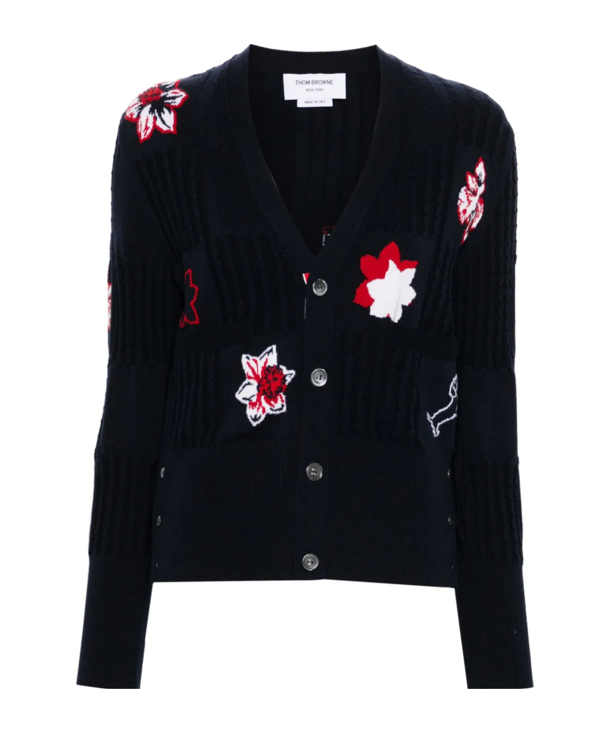 Shop Thom Browne Hector Floral Intarsia-knit Cardigan In Blue