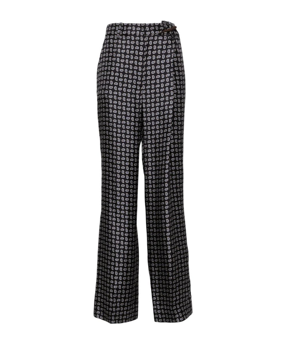 Prada Blue Silk Trousers With Paisley Print In Blue