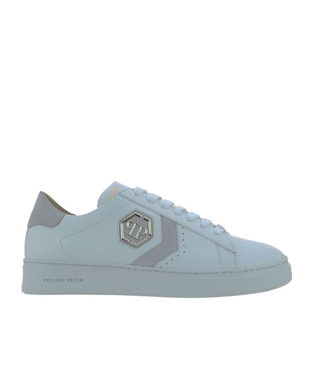 Philipp Plein Low Top Leather Sneakers With Side Stripe In Blue