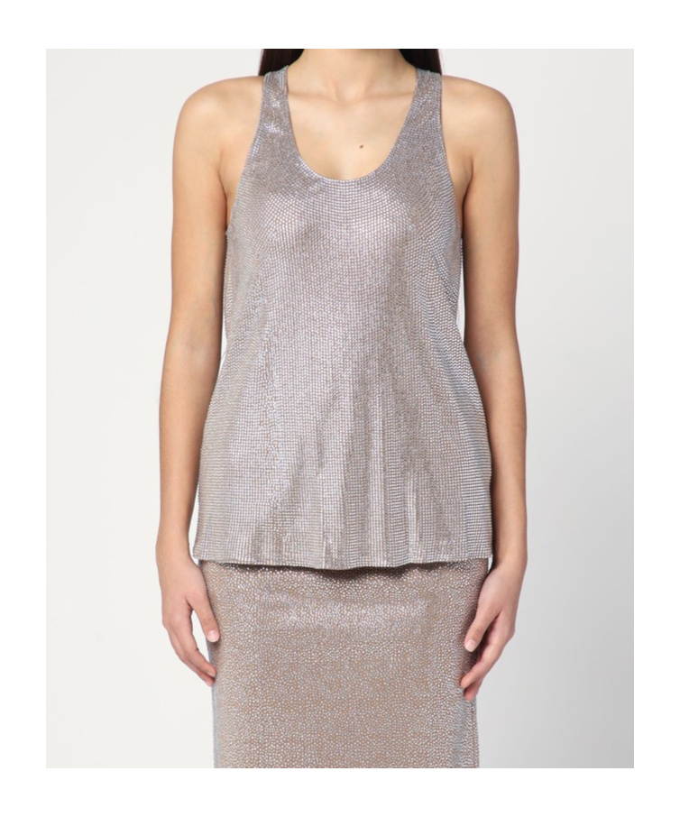 Giuseppe Di Morabito Tank Top With Silver Rhinestones In Nude