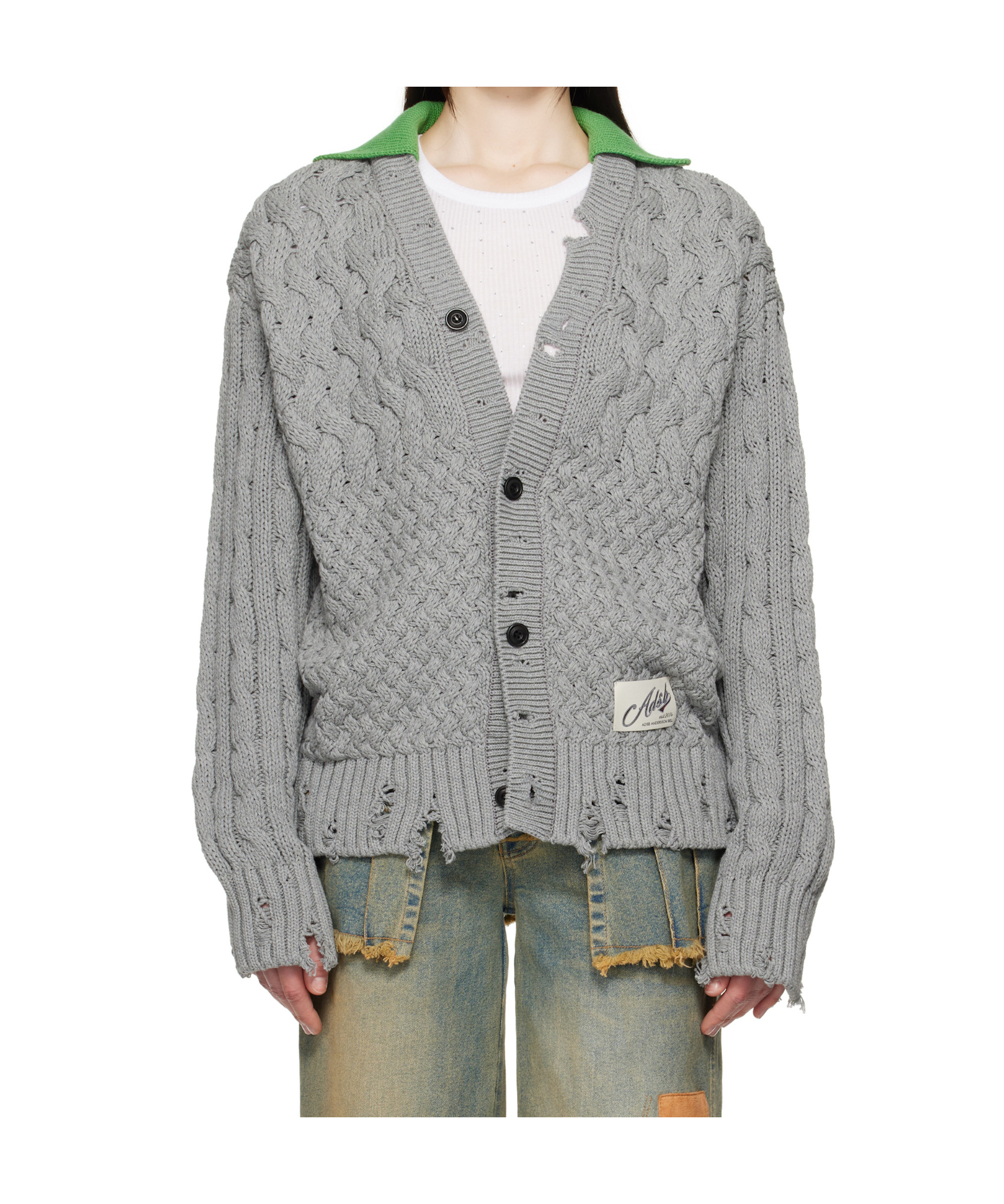 Andersson Bell Gray Green Collar V-neck Cardigan In Grey