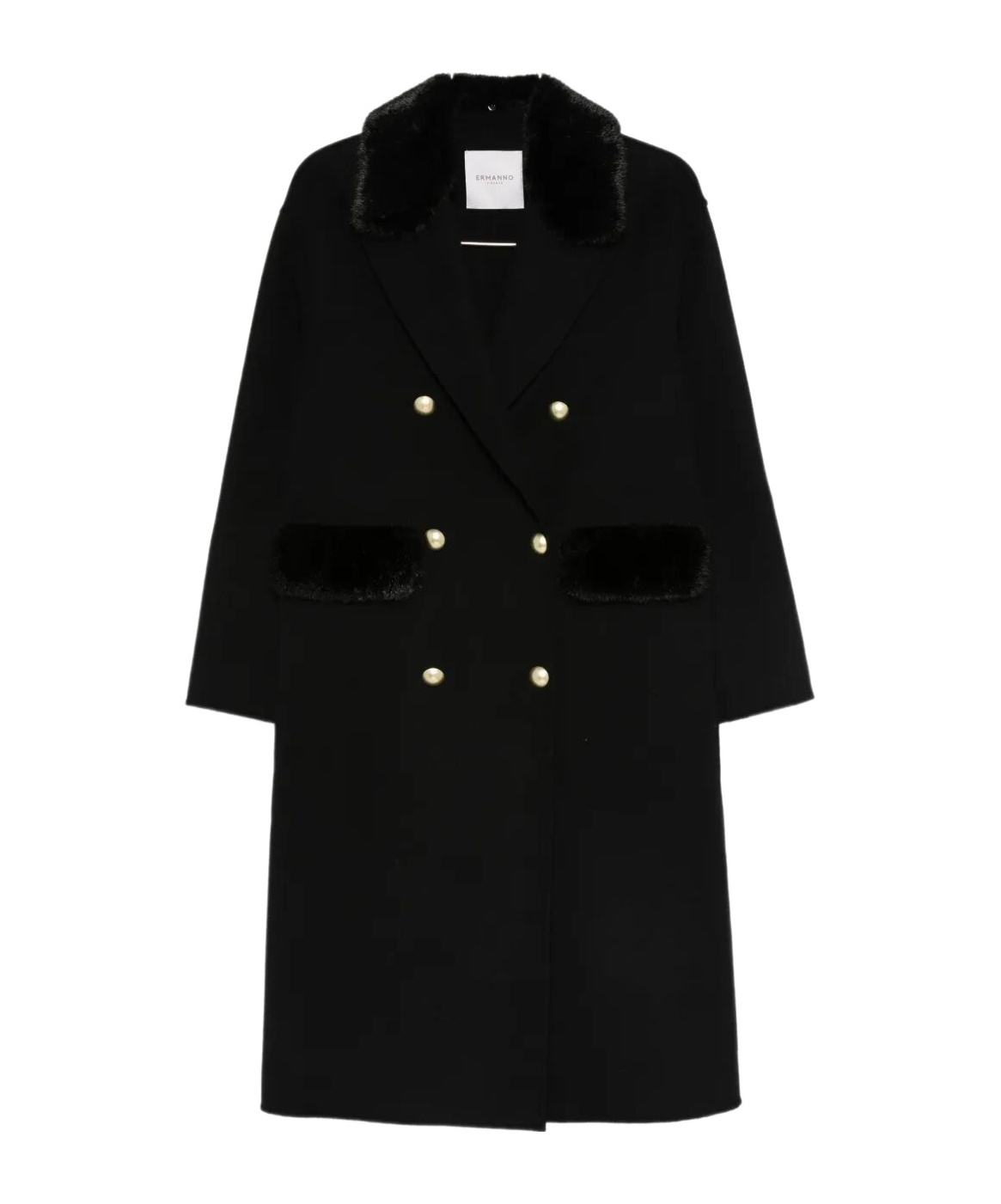 Ermanno Firenze Wool Blend Double-breasted Coat In Black