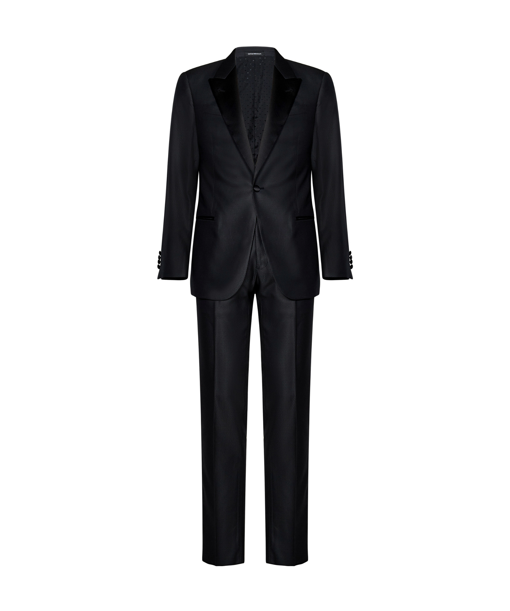 Emporio Armani Tailored Black Virgin Wool Suit With Satin Lapel In Black