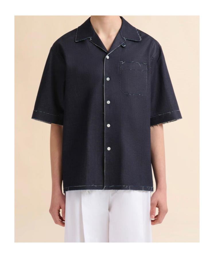 Marni Short-sleeved Denim Shirt In Deep Blue