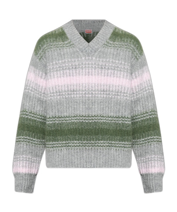 Kenzo Striped V-neck Sweater Long Sleeves In Multi