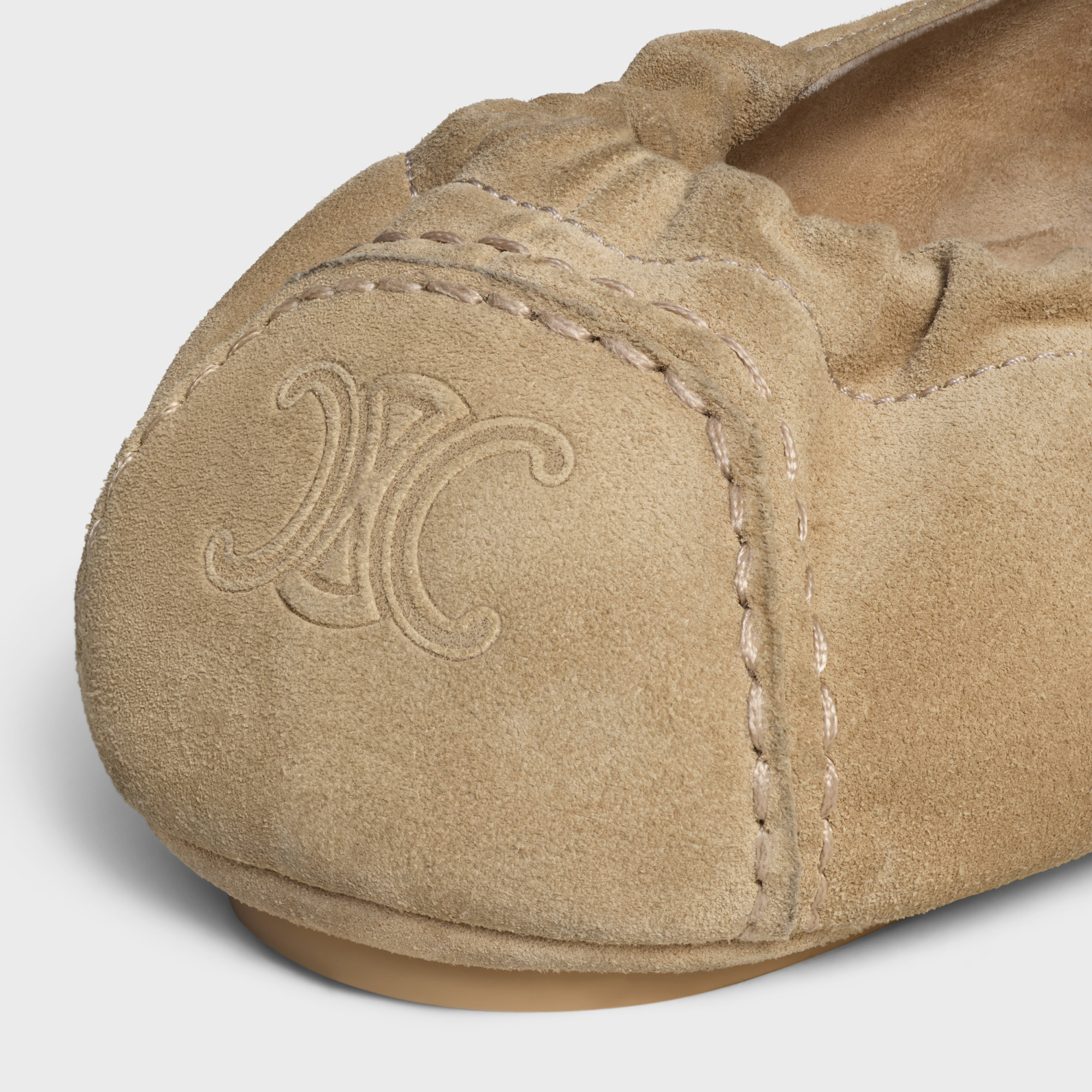 Celine Adam Loafer With Triomphe In Suede Calfskin In Neutral