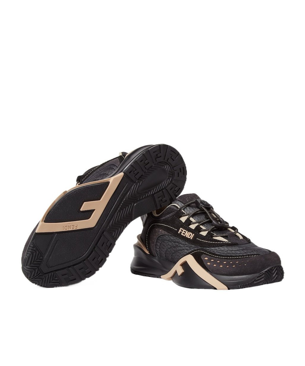 Fendi Flow Black Mesh And Suede Low Tops In Black