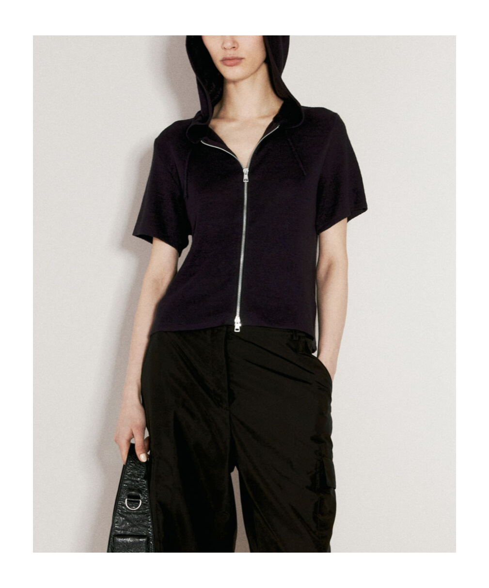 Our Legacy Short-sleeved Zipped Drawstring Hoodie In Black