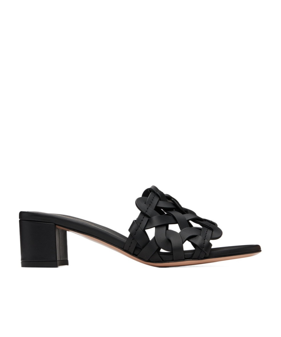 Gianvito Rossi Open Weave Leather Slide Sandals In Black