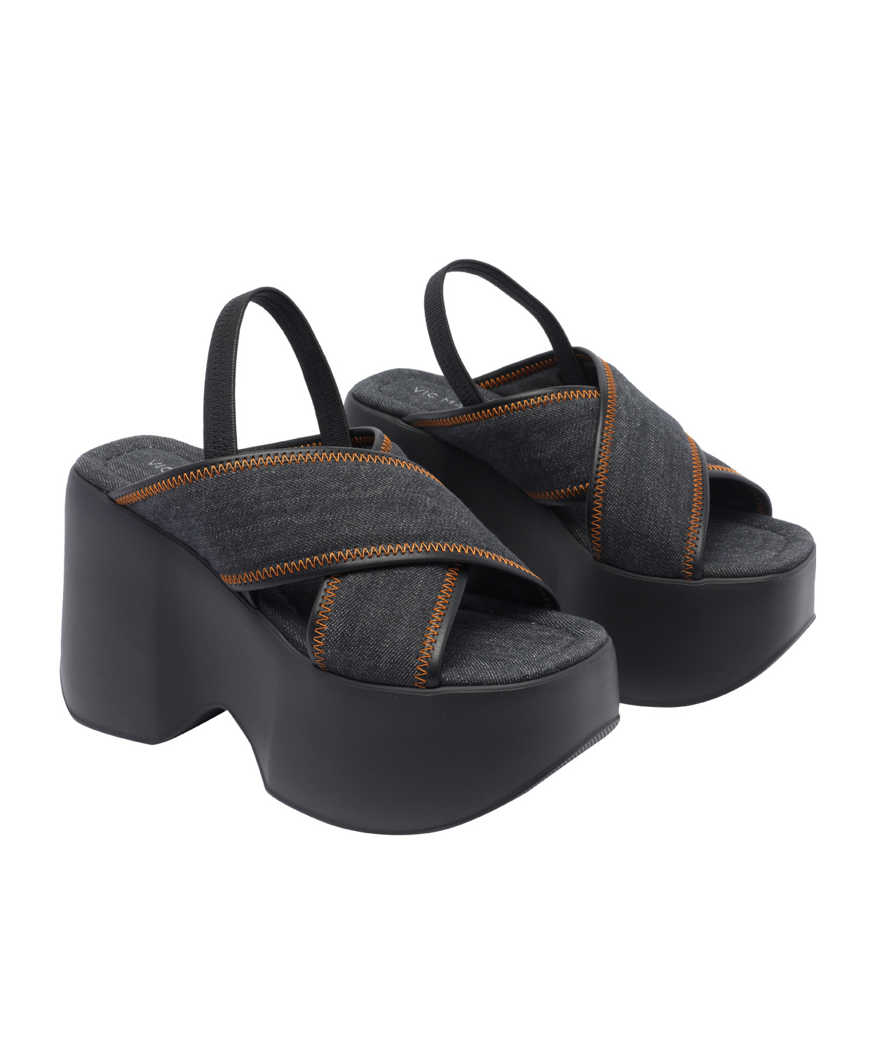 Vic Matie Denim Plateau Sandals In Black