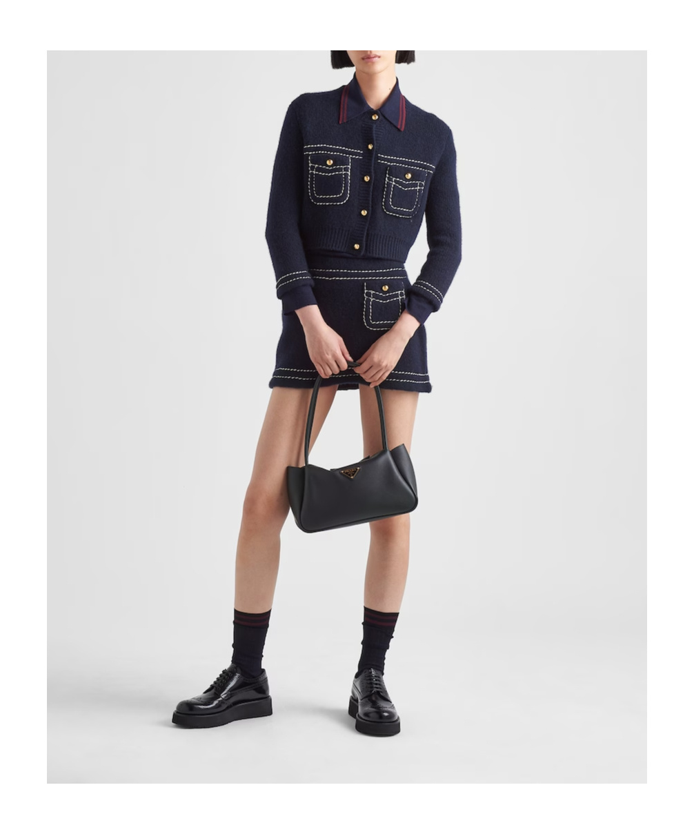 Prada Medium Zip Grain Leather Shoulder Bag In Black