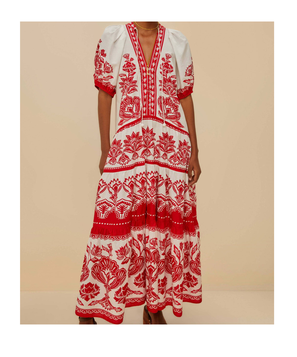 Farm Rio Off-white Boho Garden Short Sleeve Midi Dress In Multi