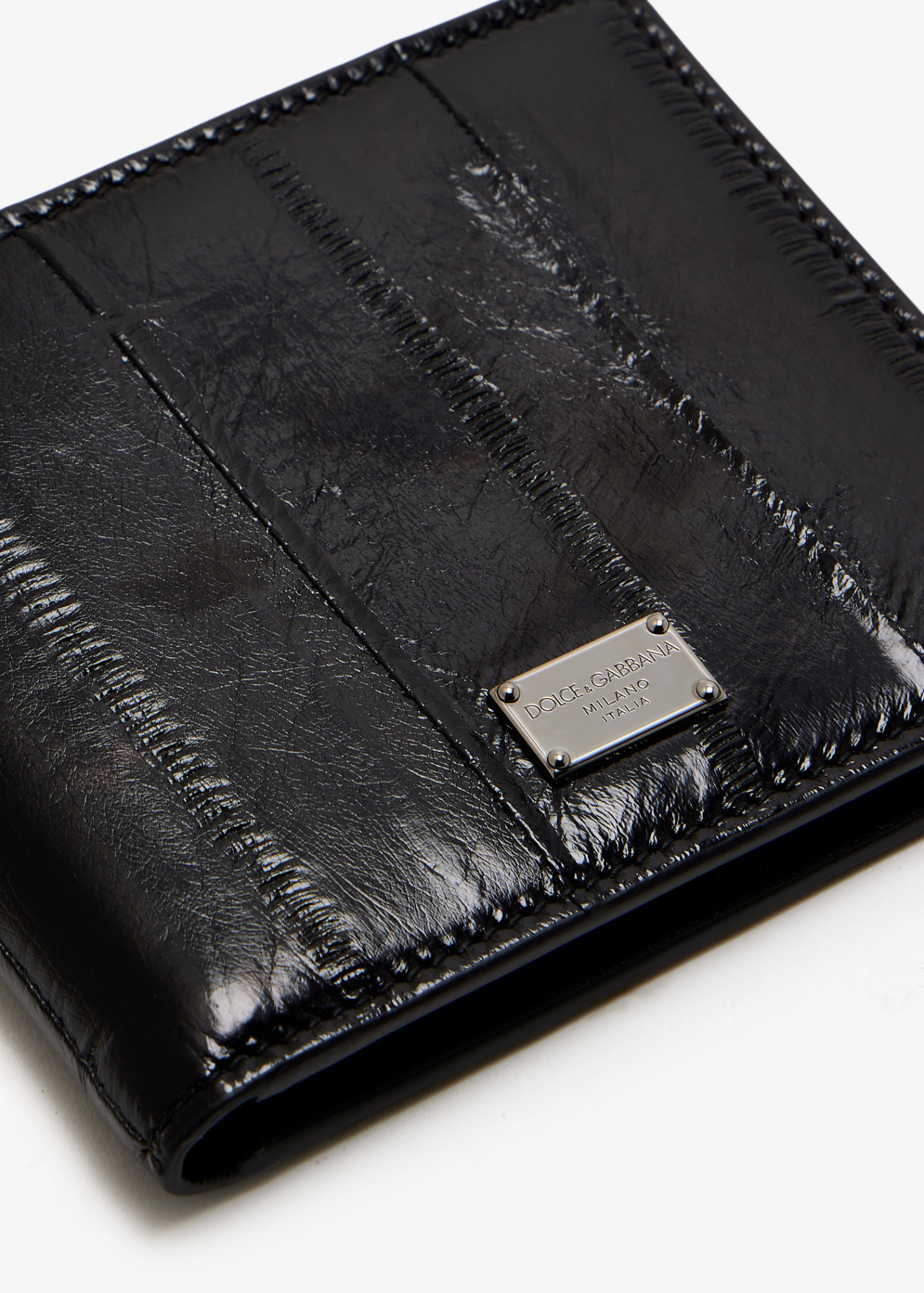 Dolce & Gabbana Eel Crocodile-effect Bifold Wallet In Black