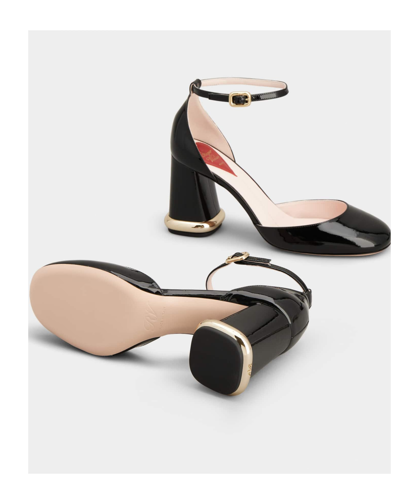 Roger Vivier Patent Leather Pumps With Ankle Strap And Statement Heel 9cm In Black