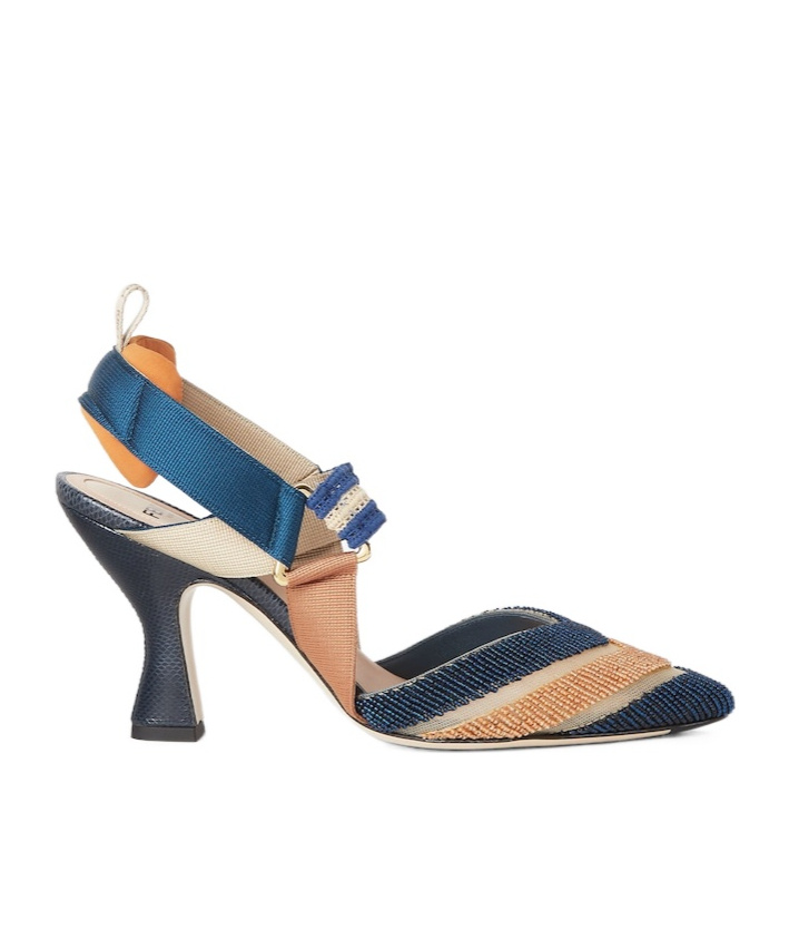 Fendi Blue And Copper Mesh And Beaded High-heeled Slingbacks In Multi