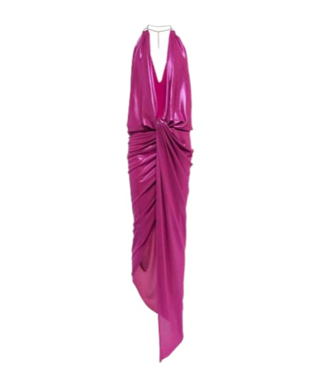 Attico Halterneck Lame Maxi Dress In Pink