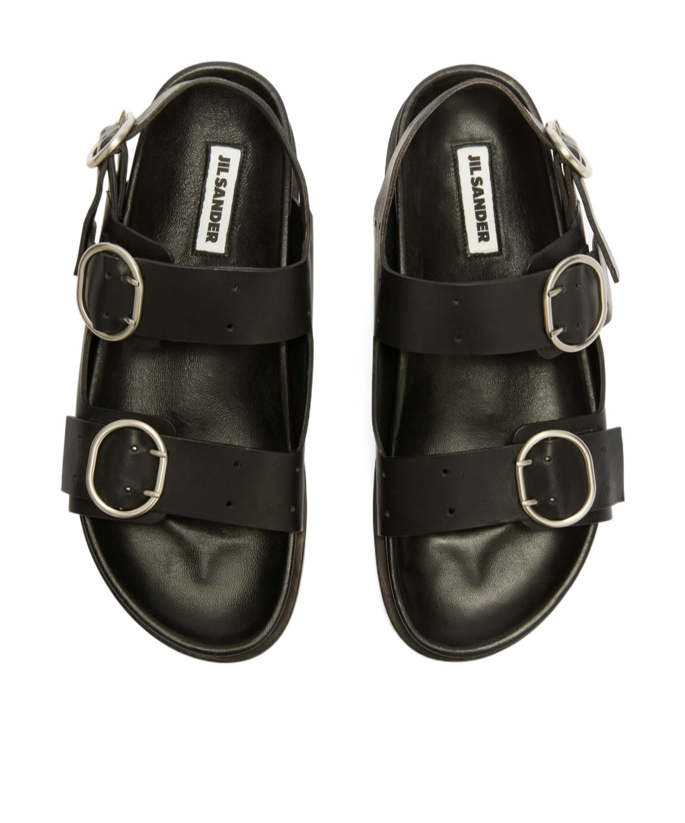 Jil Sander Leather Slingback Sandals With Double Buckle In Black