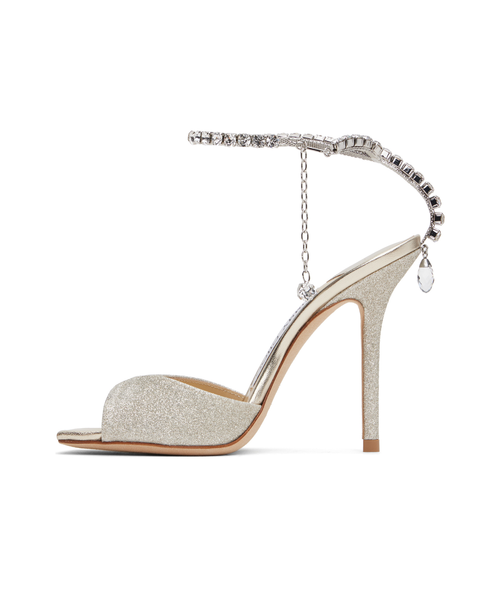 Jimmy Choo Saeda 100 Crystal-embellished Glitter Sandals In Nude