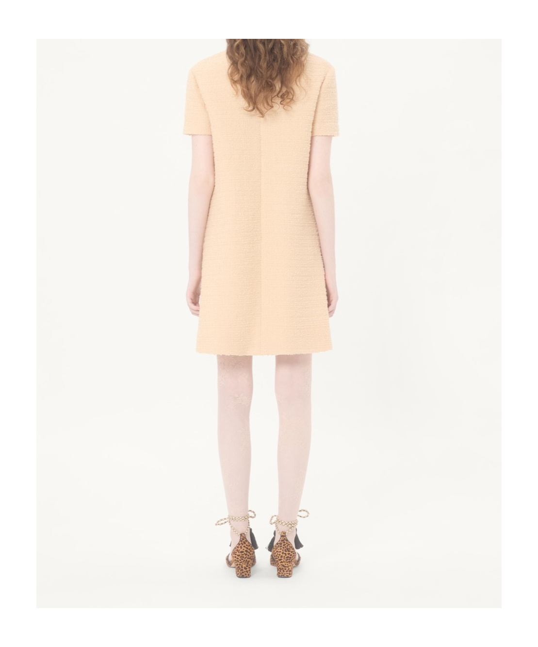 Valentino Wool Dress Short Sleeves Textured Fabric Bow In Orange