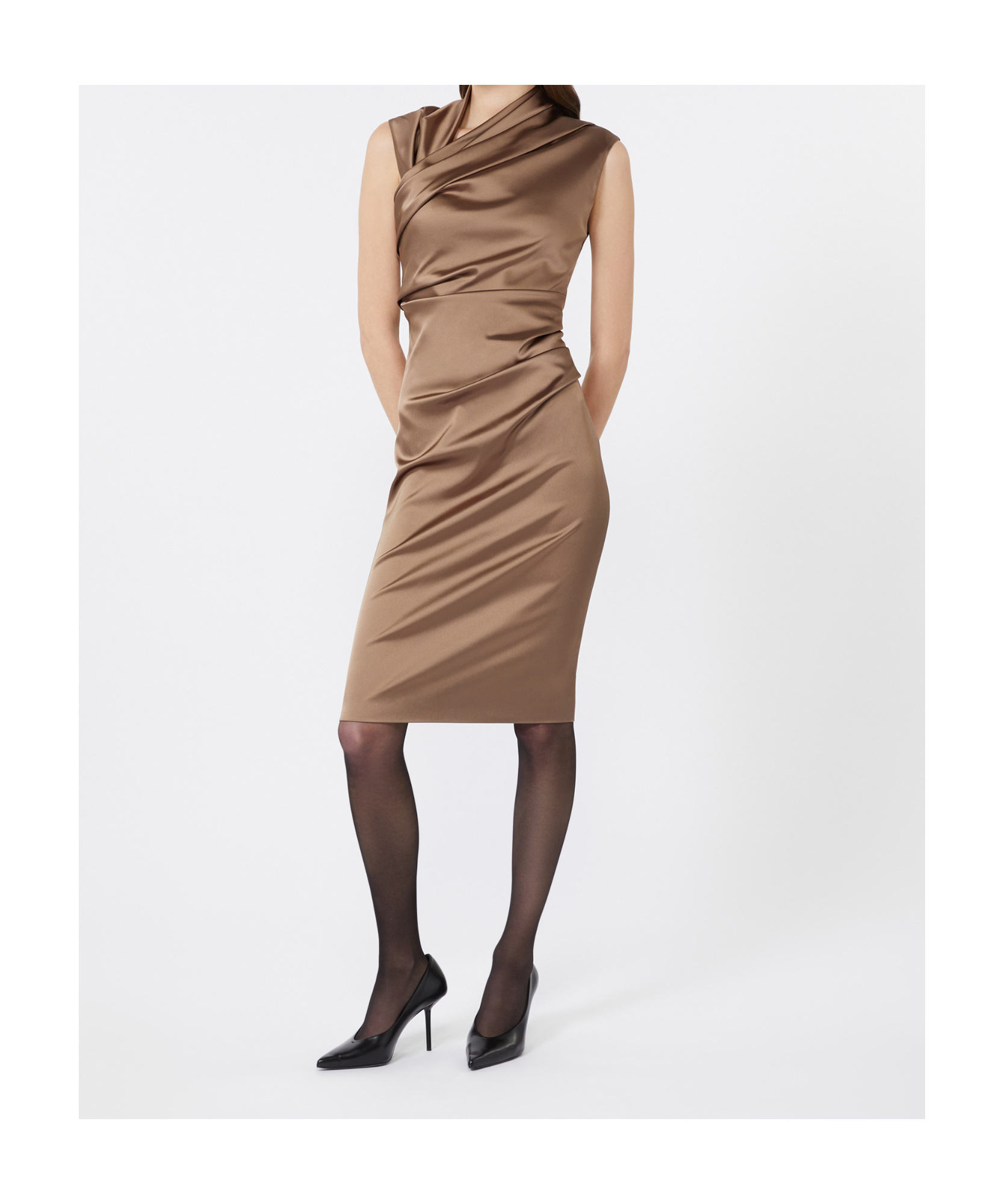 Max Mara Stretch Satin Midi Dress In Brown