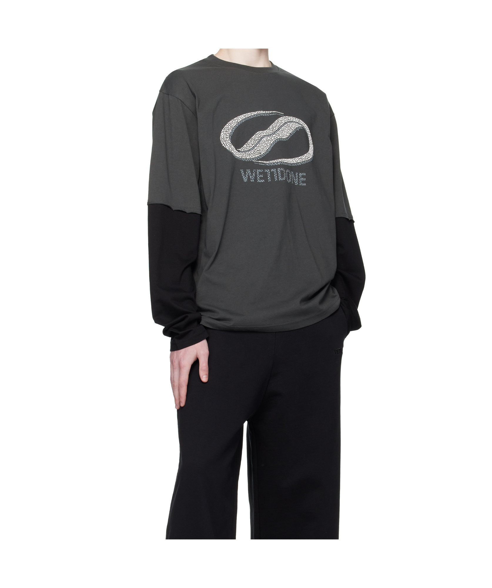 We11 Done Gray Pearl Logo Long-sleeved T-shirt In Gray