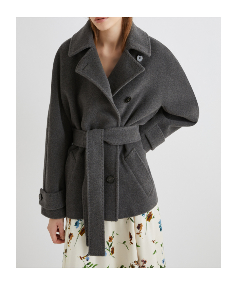 Marella Belted Pure Wool Heavy Jacket In Black