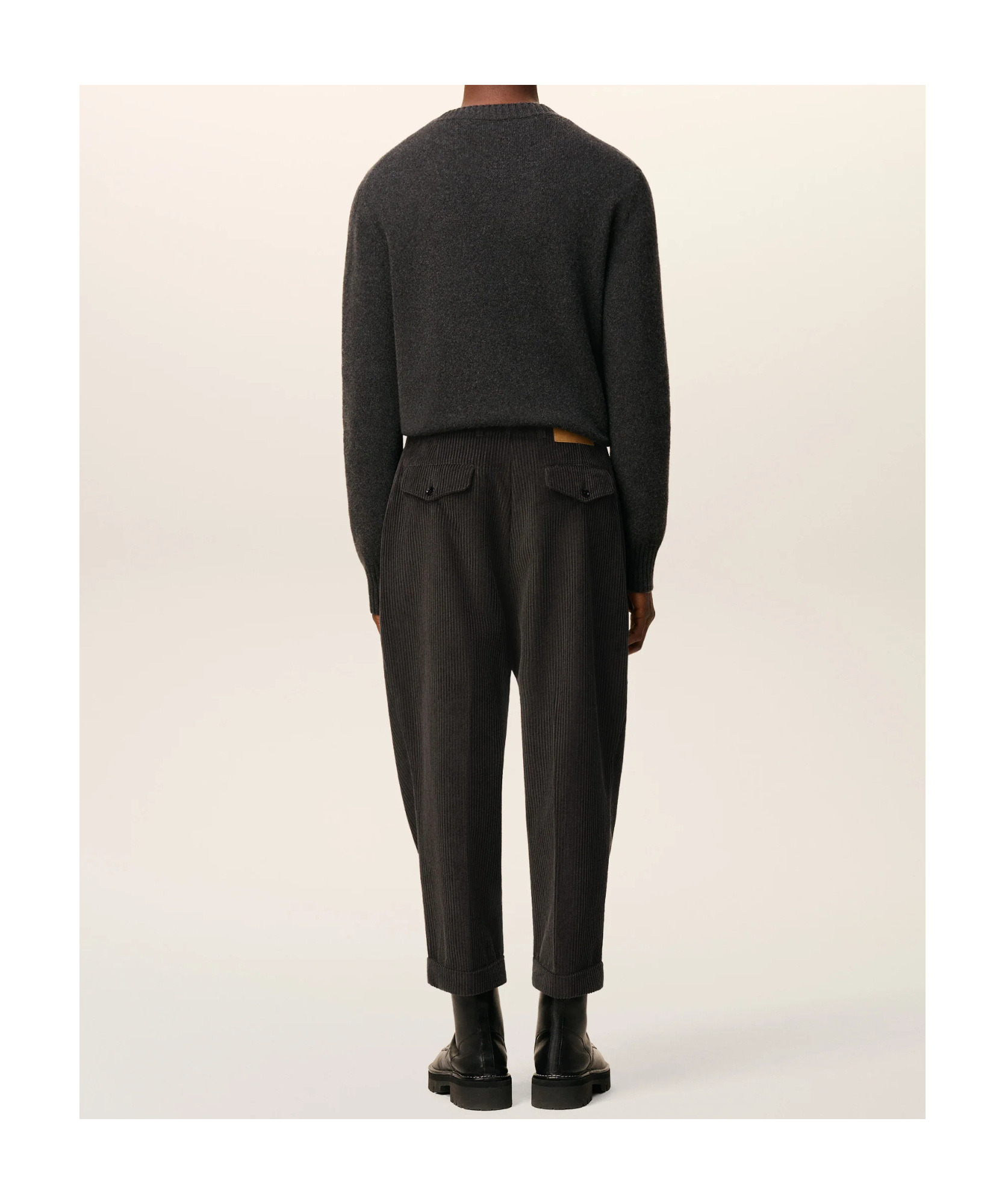 Ami Alexandre Mattiussi Ami Charcoal Grey Corduroy Pleated Cuffed Trousers In Black