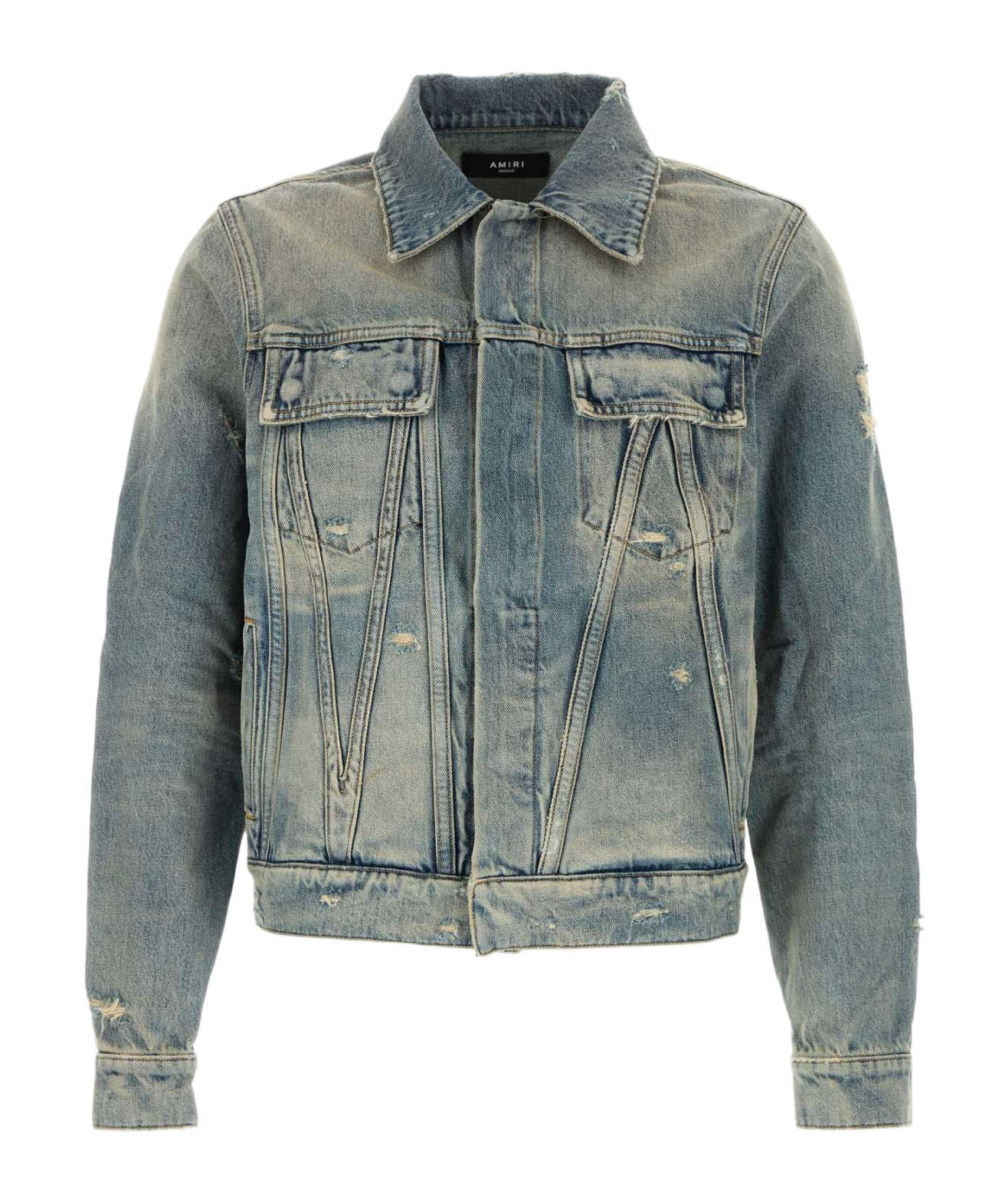 Amiri Jacket In Denim With Pockets In Gray