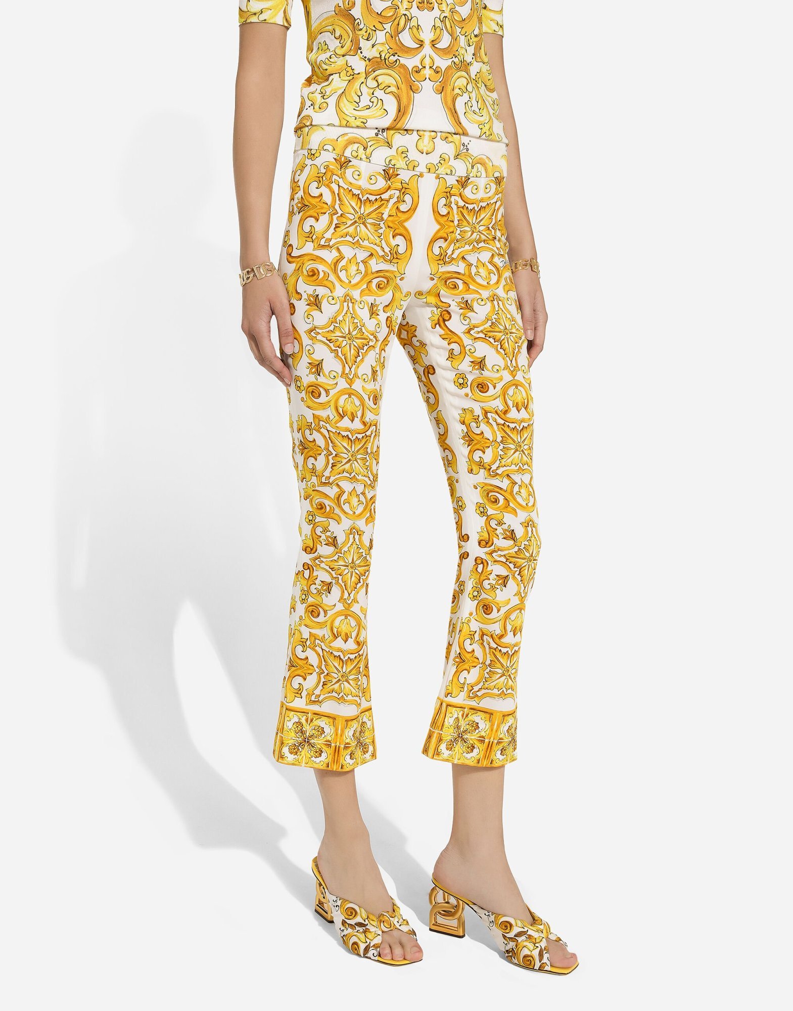 Dolce & Gabbana Majolica Trumpet-leg Silk Pants In Multicolor