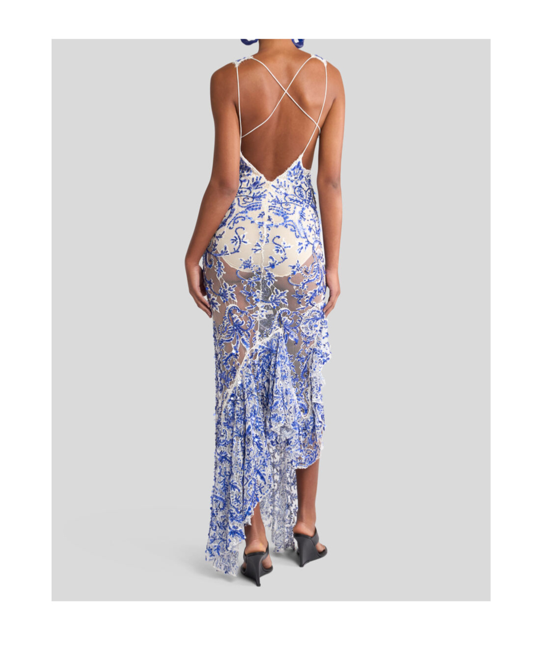Shop Etro Long Dress With Sequin Embroidery In Blue