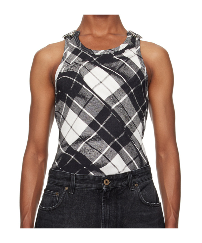 Jean Paul Gaultier The Strapped Tartan Tank Top In Black