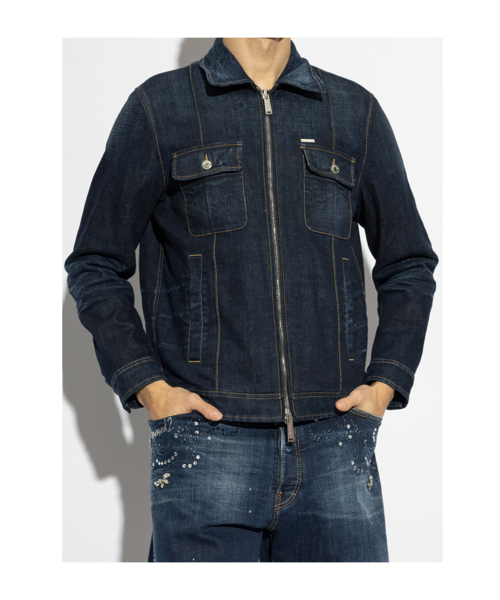 Dsquared2 Long-sleeved Denim Coat In Black