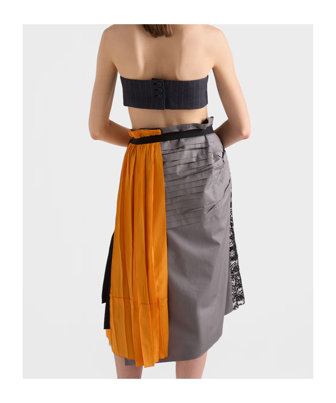 Prada Technical Taffeta Patchwork Skirt In Orange