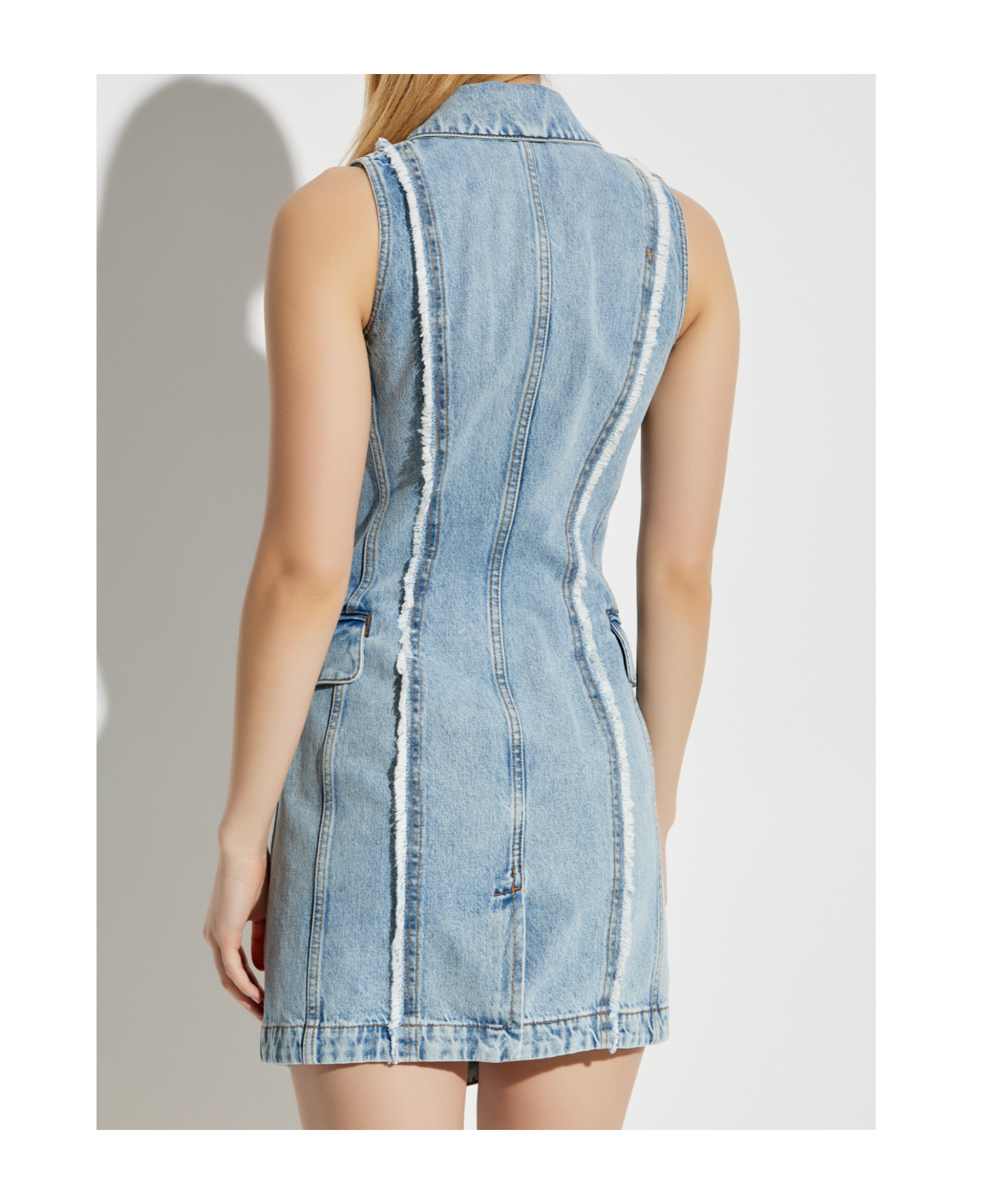 Balmain Tailored Denim Vest Dress In Blue