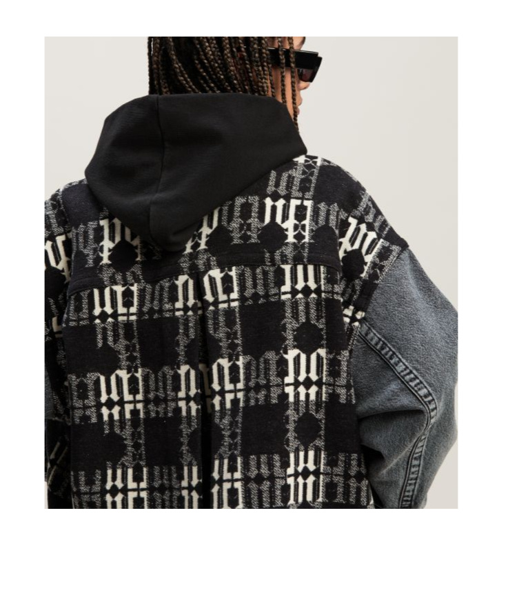Palm Angels Monogram-jacquard Denim Jacket In Black