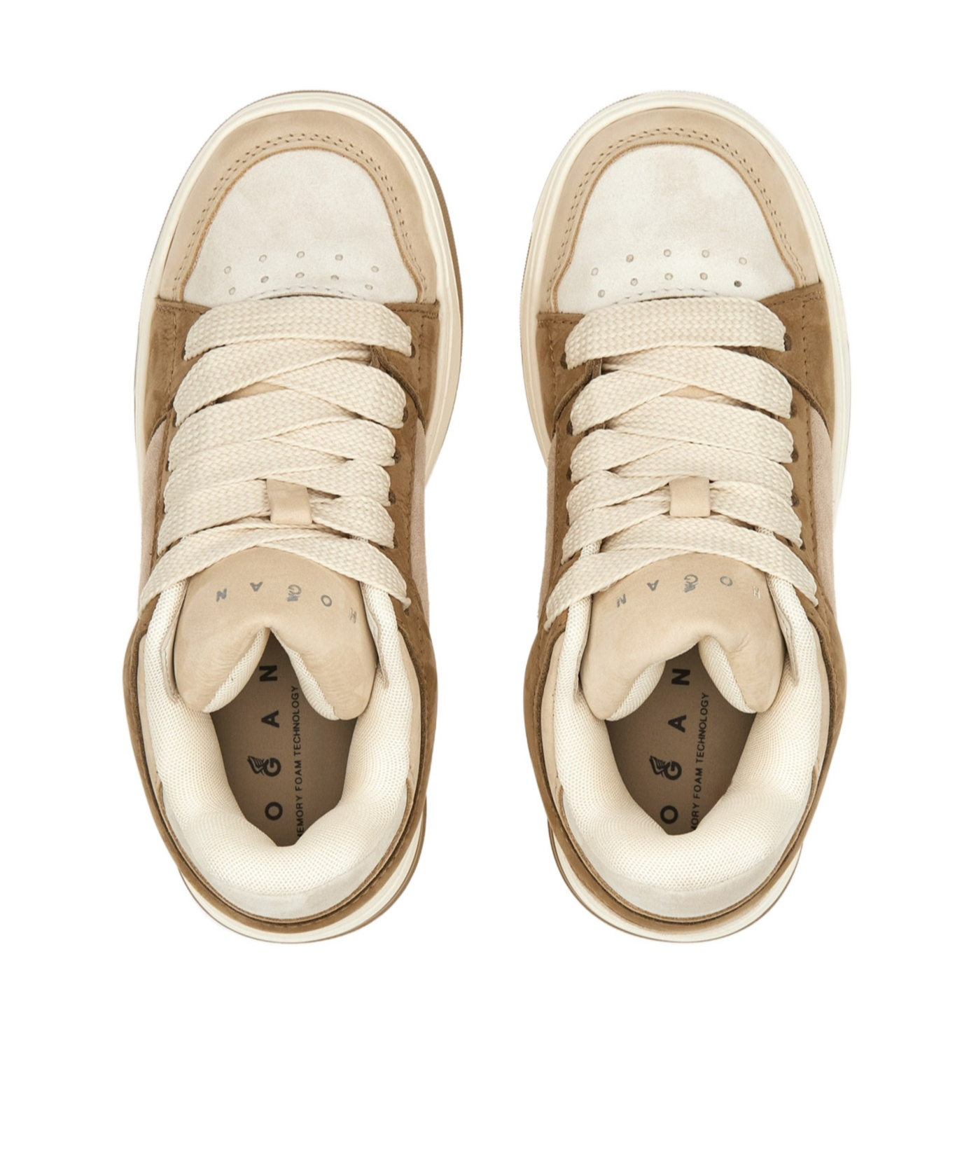Hogan Brown Platform Lace Up Sneakers In White