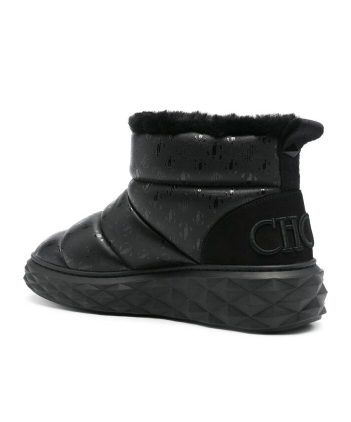 Jimmy Choo Xan Shearling-lined Quilted Logo-embossed Leather Boots In Black