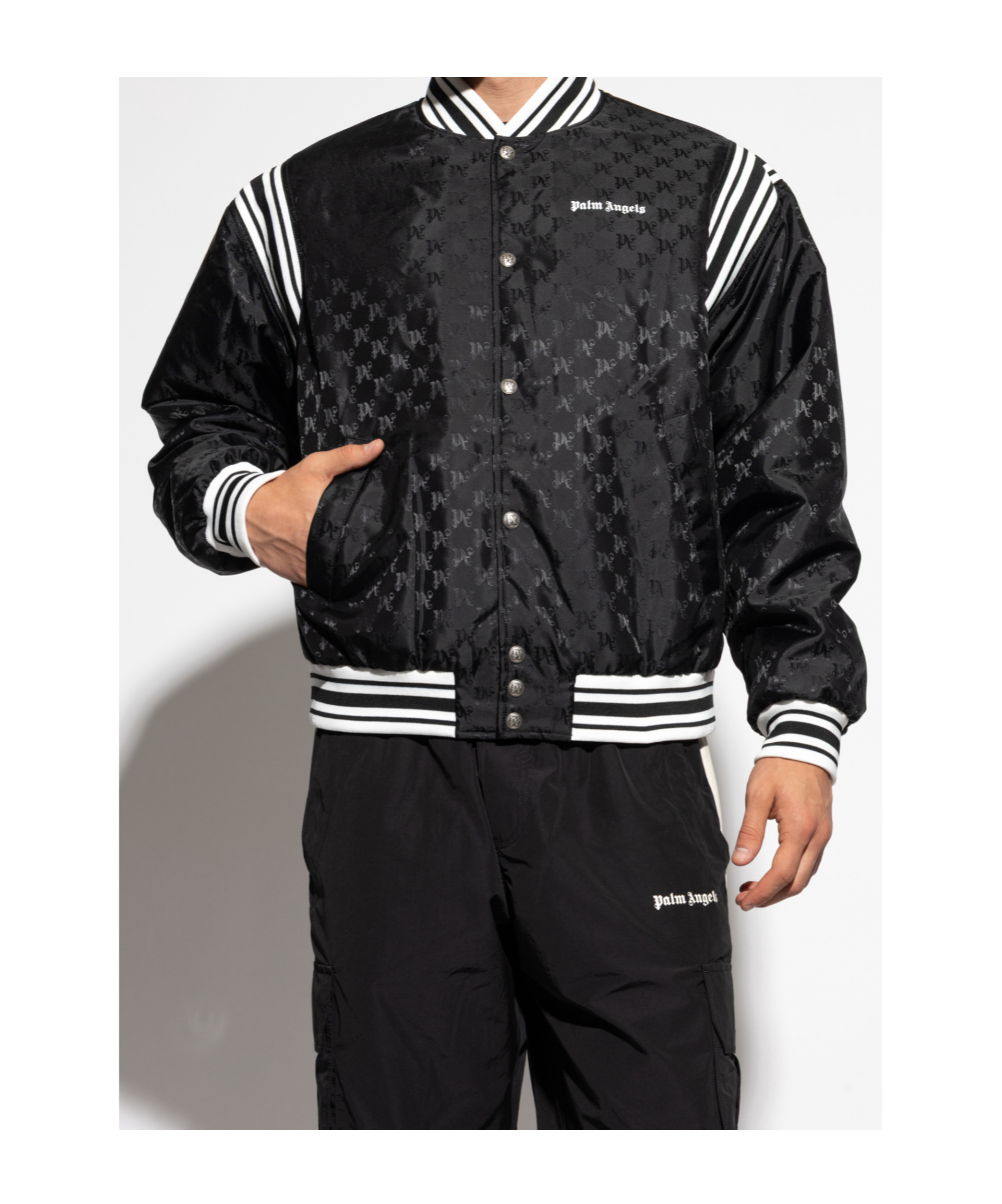 Palm Angels Logo-pattern Bomber Jacket In Black