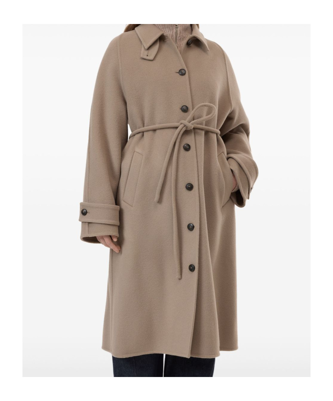 Closed Wool Belted Coat In Brown