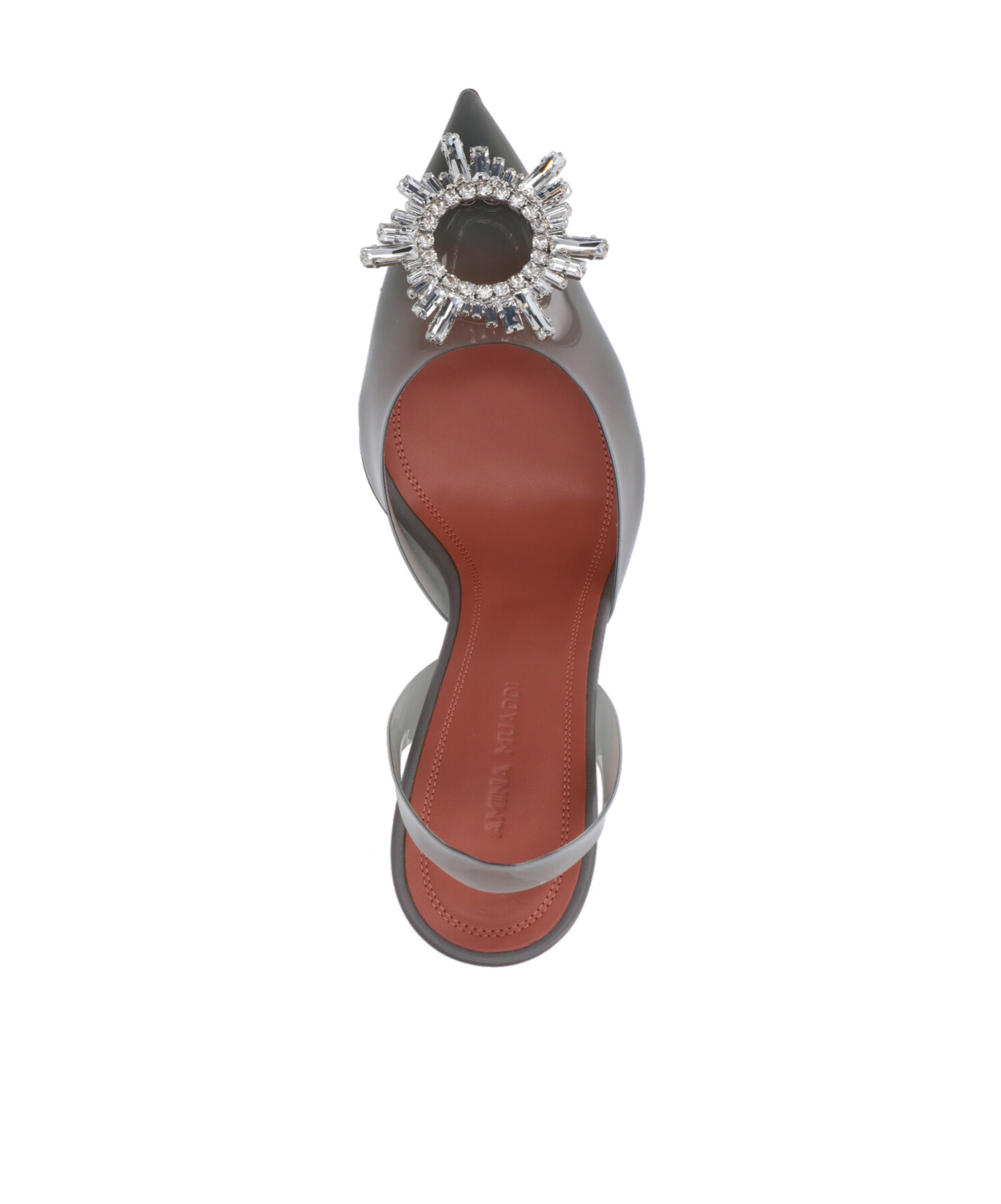 Amina Muaddi Lily Crystal Flower Denim Slide Sandals In Gray