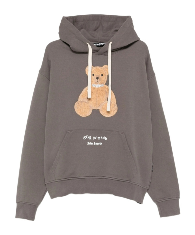 Palm Angels Bear-print Hoodie In Gray